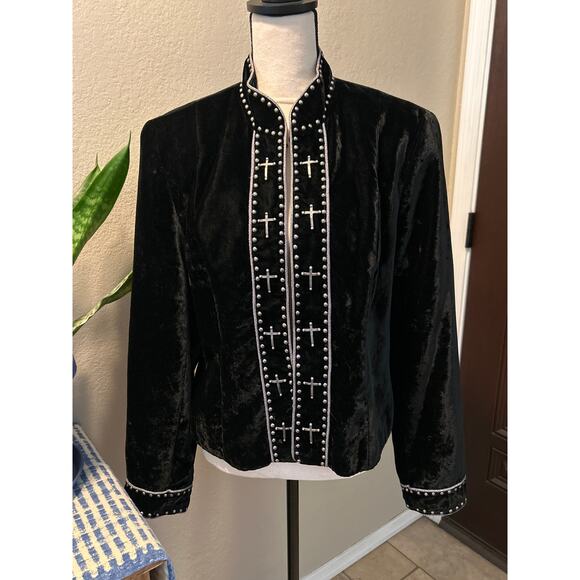 Double D Ranch Jackets & Blazers - Vintage Double D Ranch Black Velvet Cross Studded Jacket